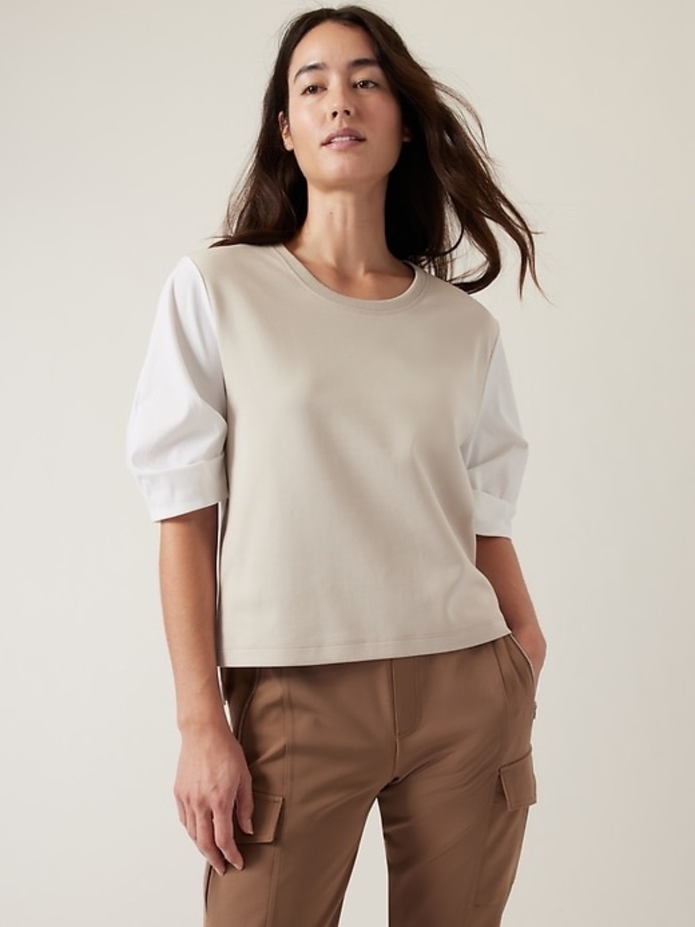 Athleta Cream White Harlow Hybrid Tee